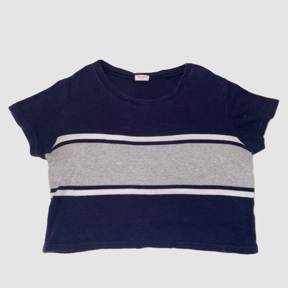 BRANDY MELVILLE JOHN GALT BLUE/WHITE/GREY T-SHIRT SIZE S - Picture 1 of 3